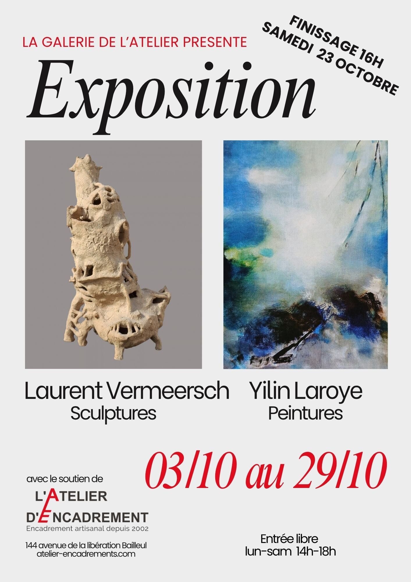 Exposition au mois d'octobre à l'atelier d'encadrement à Bailleul